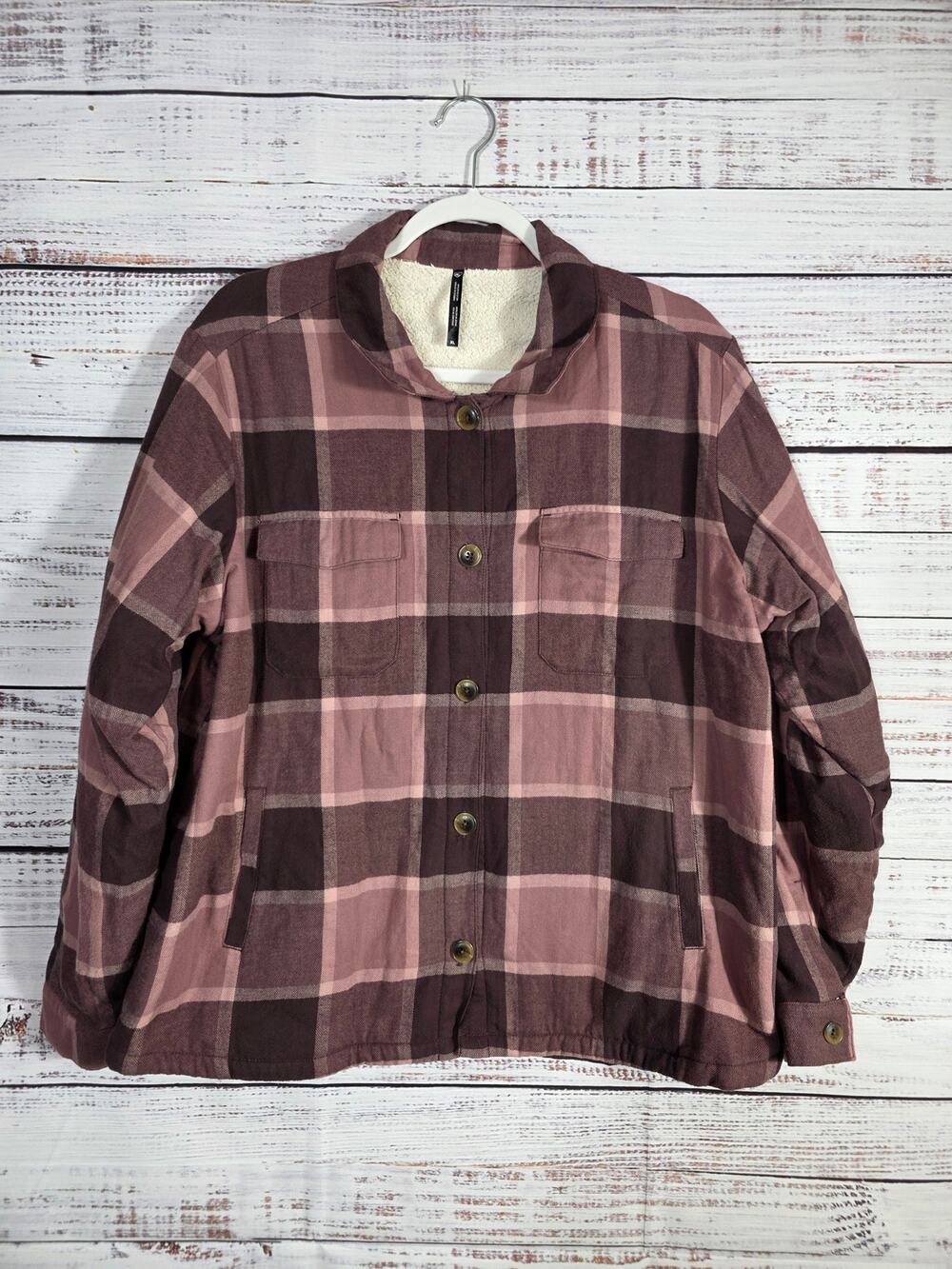 Kuhl Women's XL Plaid Sherpa Lined Shacket jacket flannel button up